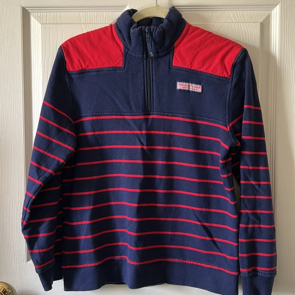 Vineyard Vines Shep Boys Navy/Red‎ Long Sleeve Pullover Sz L Back to School